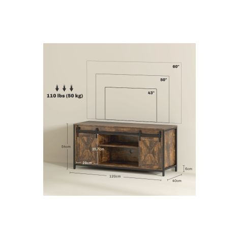 Meuble TV marron pour téléviseur jusqu à 60 pouces avec 2 placards et 2 étagères, 120 x 40 x 54 cm, pour salon et séjour (1/5)
