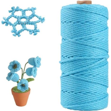 Corde Macramé,Corde Coton Naturelle 3mmx100m,Corde de Coton pour Tentures Murales,Rideau,Plante Artisanat,Cadeau Décoration(Bleu) (1/4)