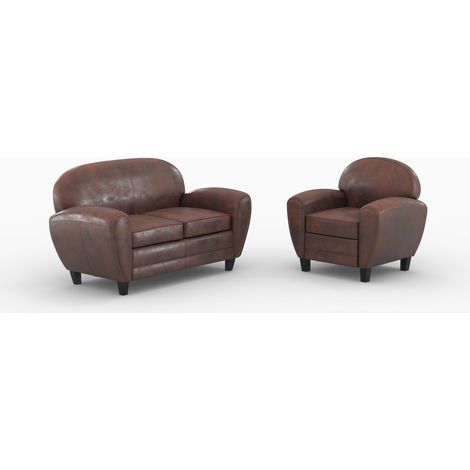 Conjunto de sofá y sillón Club marrón de 3 plazas