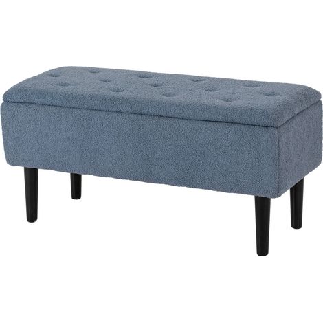 Sitzbank mit Stauraum, Bettbank, Polsterbank mit Klappdeckel, Truhenbank, für Wohnzimmer, Schlafzimmer, Blau, 95 x 38 x 45 cm