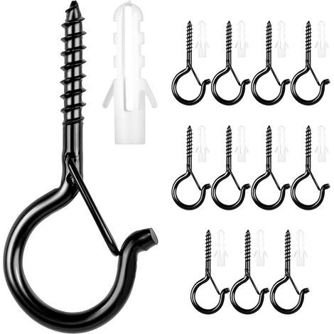 Set of 12 heavy-duty S-hooks with lock, Q-shaped spring-loaded snap hooks and screw eye hooks, windproof metal hanging hooks with safety loop for string lights (1/5)