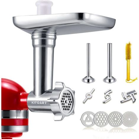 Accessoire hachoir à viande en métal pour robots pâtissiers KitchenAid, hachoir à viande, poussoir à saucisses avec deux tubes de remplissage (machine non incluse) (1/5)