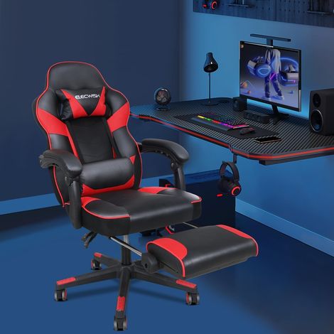 Puluomis – Chaise gaming avec repose-pieds et support lombaire – Cuir synthétique – Dossier inclinable 90°-150° – Charge max 150kg – Confort optimal (1/5)