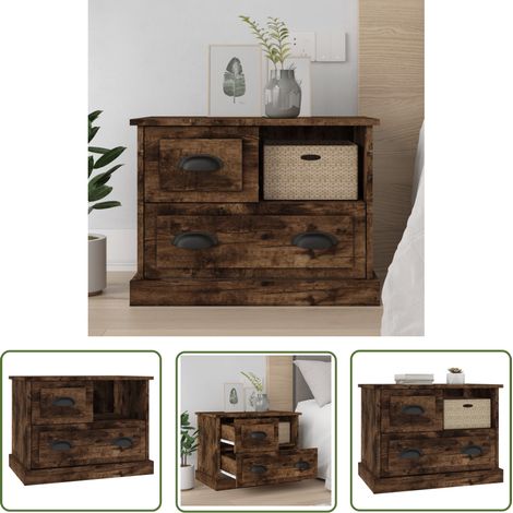 The Living Store Nachttisch Räuchereiche 60x39x45 cm - Nachttisch - Holzmöbel - Wohnzimmermöbel - Schlafzimmerschreibtisch - Holzwerkstoff (1/5)