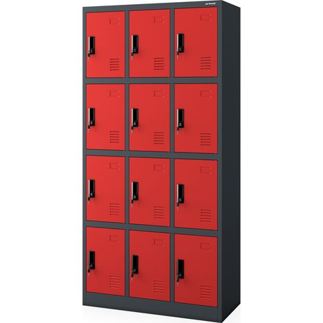Armoire vestiaire consigne pour les vêtements, 12 casiers MARCIN, 900 x 1850 x 400 mm, rouge anthracite