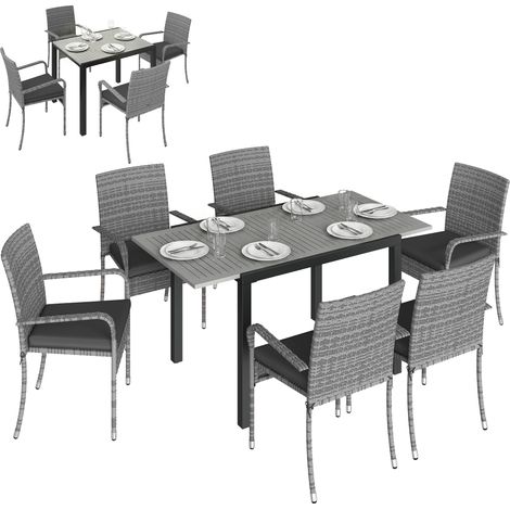 Outsunny 6 Seater Rattan Garden Furniture Set with Stackable Chairs, Light Grey