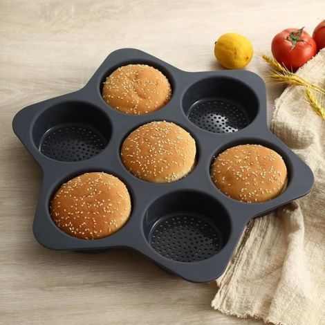 2 Moule à pain, Silicone alimentaire, Antiadhésif, Perforé, Four, Micro-ondes, Cuisson hamburger (1/4)