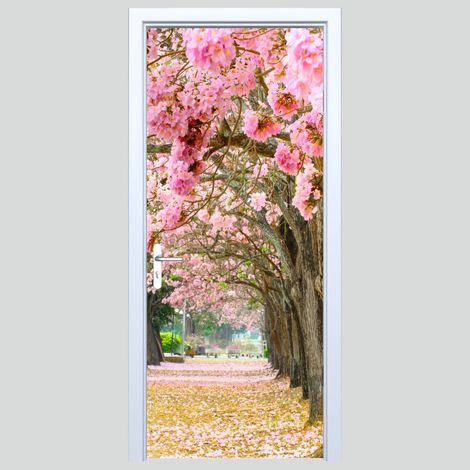 Adesivo per porta in tessuto con albero e fiori 335PD