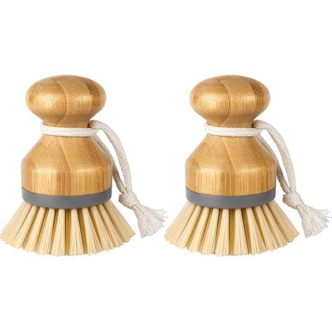 Brosse à Paume en Bambou, Brosse à Récurer pour Nettoyage des Vaisselle Casseroles Plates Éviers de Cuisine, Lot de 2(Gris) (1/3)