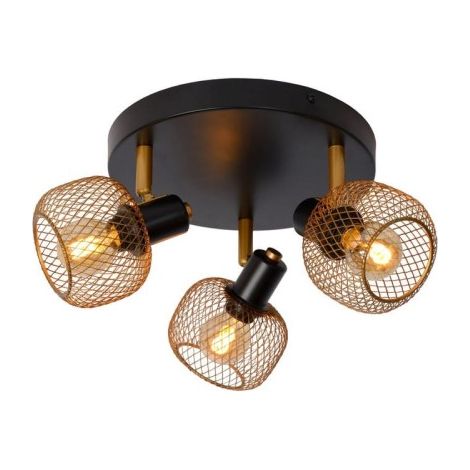 Plafoniera tonda loft 3 faretti nero/oro Lucide Maren