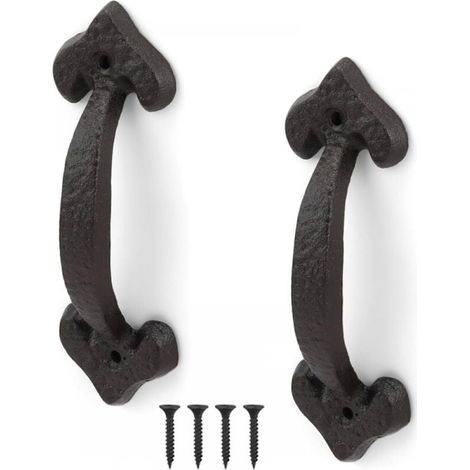 Antique Cast Iron Door Handle, 2 Pieces Sliding Door Handle, Retro Door Handle, Full Range of Accessories, for Shed Doors, Garages, Cupboards (1/5)