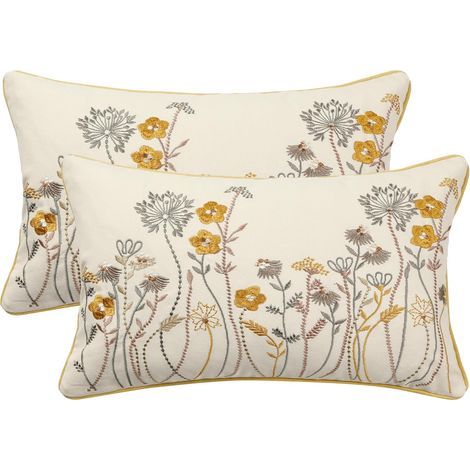 Lot de 2 Taie Oreiller Brodées 30x50 Housses de Coussin Fleur Taie d'oreiller Élégante Moderne pour Décorer Votre Canapé Chambre Salon Voiture Jardin Ferme (1/5)