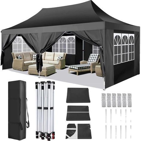 Carpa plegable, tejido impermeable, altura regulable, color negro. (1/2)