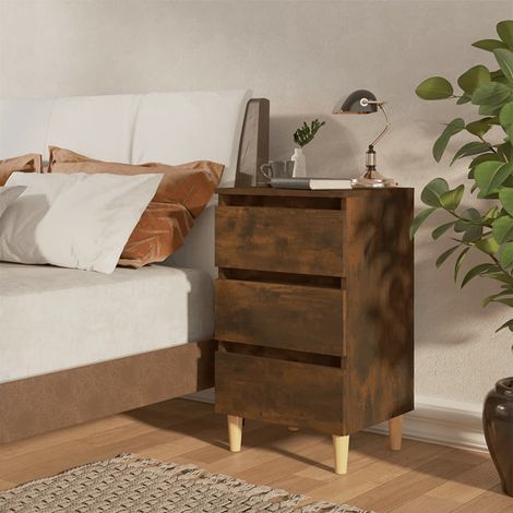 Comodini con Gambe in Legno Massello 2pz Rovere Fumo 40x35x69cm vidaXL (1/5)