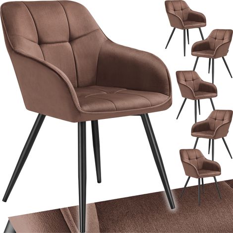 Lot 6 chaises rembourrées en velours matelassé et dossier continu brun (1/5)