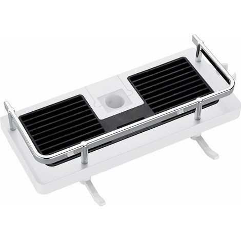 Étagère Douche Porte Savon Douche Salle De Bain Rangement Douche sans Percage avec Porte Savon Douche, Crochets et Porte Serviette Murale Antirouille Auto-adhésif Support Blanc Lot de 1 (1/5)