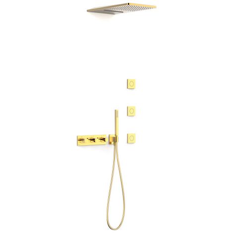 Kit robinet thermostatique encastré à 4 voies B-system pour douche Or 24K - TRES 30725405OR