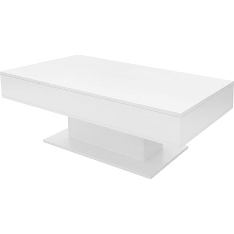 ML-Design Table Basse avec 2 Compartiments de Rangement, 110 x 60 x 40 cm, Plateau Relevable, Blanc, Panneau de Particules Revêtu de Mélamine, Table d'Appoint Salon Bureau Moderne avec Fonction Coffre
