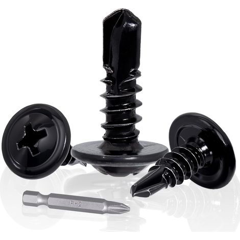 100 Pièces Vis Autoforeuse Métal Noire M4.2x13mm Vis à Tête Plate Large avec Embout PH2 pour Réparation de Meubles Fixation de Quincaillerie et DIY (1/5)