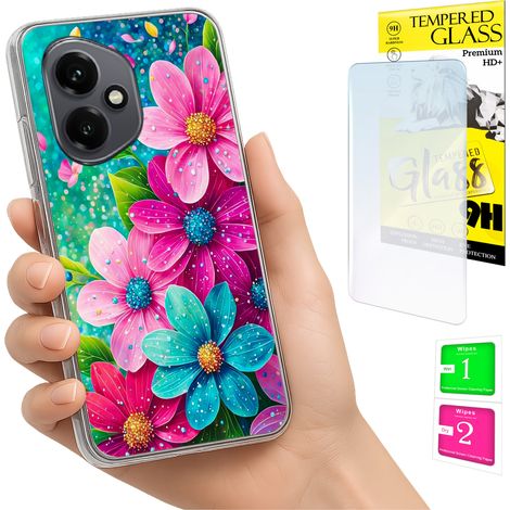 Coque pour Honor X7d / 400 Smart Photo, coque arrière à motif floral + verre 9H (1/5)