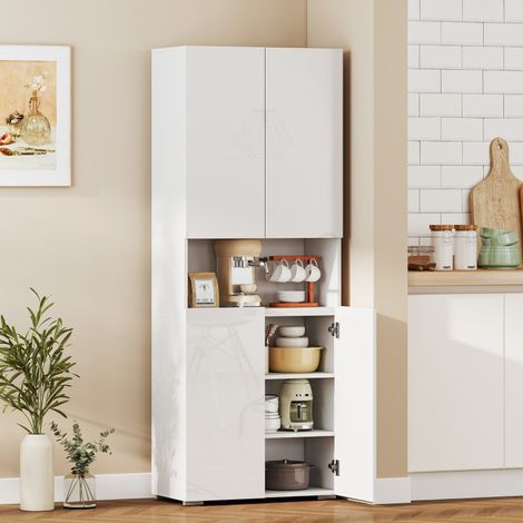 180 cm hoher Küchenschrank, Vorratsschrank mit Soft-Close-Türen und verstellbaren Einlegeböden, Hochglanzweiß