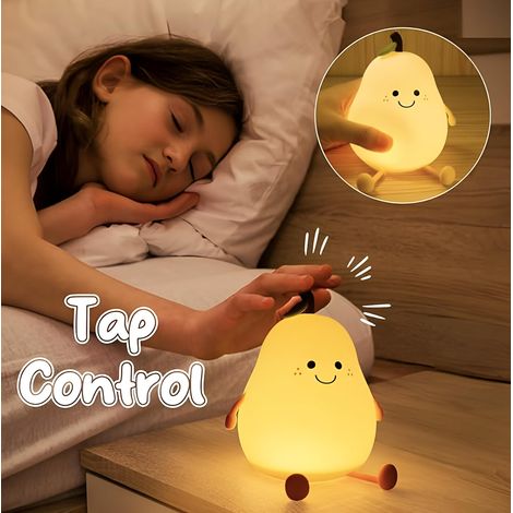 Veilleuse LED en forme de poire pour chambre d'enfant Contrôle tactile rechargeable par USB Lampe chevet lumière blanche chaude et 7 (1/4)