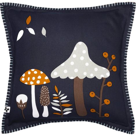 AUTOMNE - Coussin Déhoussable 40x40cm Coton Motifs Champignons (1/3)