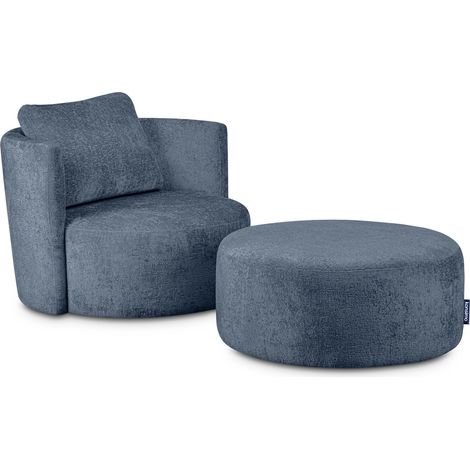 KONSIMO RAGGI Drehsessel Set inkl. Sitzhocker, Chenille-Stoff, dunkelblau (1/5)