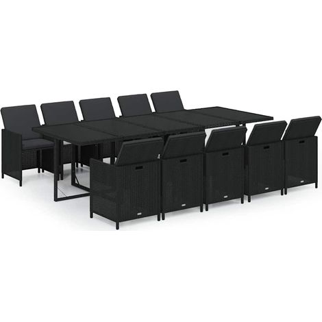 Maison Exclusive - Set da Pranzo da Giardino 11 pz con Cuscini in Polyrattan Nero (1/5)