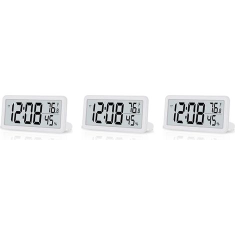 3-fach digitaler Wecker, Tischuhr, batteriebetriebene elektronische LCD-Uhr, Dekoration für Schlafzimmer, Küche, Büro – Weiß (1/5)