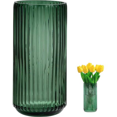 Vase verre vert épais côtelé, jardinière moderne rustique pour étagère ou salon (1/5)