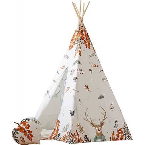 Ensemble Tente tipi et matelas enfant forest friends - Blanc, brun, rouge, vert, bleu (1/5)