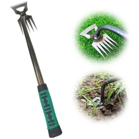 [Outil de jardin] [5 dents] Râteau multifonctionnel désherbage ergonomique poignée longue (1/4)