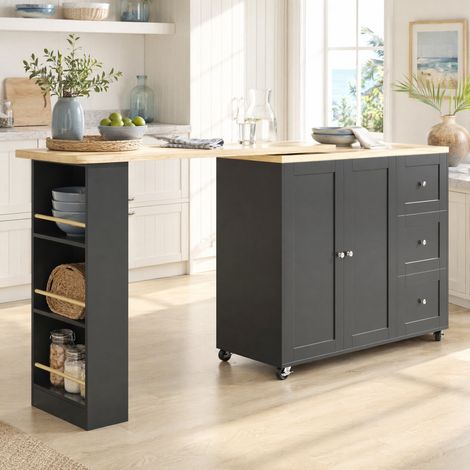 Isola cucina su ruote 360° con contenitori, nero, MDF DESVIAE (1/5)