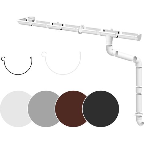 Set completo di grondaie per la pioggia Superfici del tetto 100m² PVC in 4 colori, RainWay90: Bianco, Set completo - 4 metri