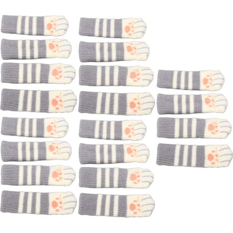 Lot de 20 chaussettes pattes de chat pour pieds de meuble, tricotées double épaisseur, protège-sols pour chaises, bureau et maison, rayures gris foncé (1/5)