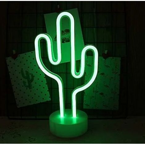 Cactus néon veilleuse avec support base décoration chapiteau décoration murale salon chambre noël USB + batterie double usage vert (1/4)