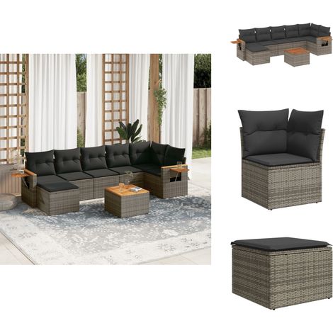 Salon de jardin 8 pcs avec coussins gris résine tressée - Salon De Jardin - Meuble De Jardin - Set Salon Extérieur - Résine Tressée - Rotin Synthétique (1/5)
