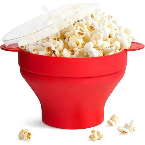 Microwave Popcorn Popper Sturdy Handles, Silicone Popcorn Maker, Collapsible Bowl with Lid