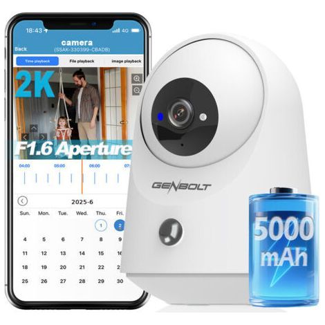2K Camera Surveillance WiFi Interieur sans Fil, Pan/Tilt Camera Animaux Interieur 5000maAh, Camera Interieur sans Fil,Détection Humaine PIR, pour De Bébé/Animaux/Sécurité Domestique (1/5)