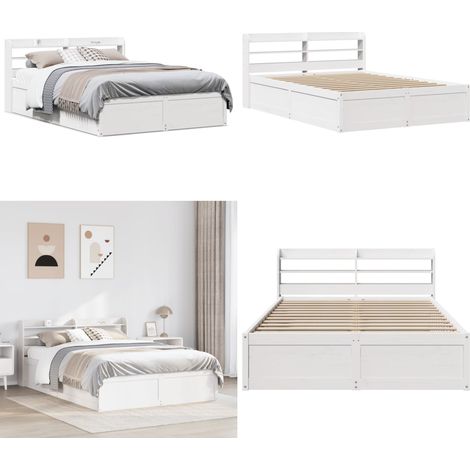 vidaXL Cadre de lit et tête de lit blanc 140x190 cm bois de pin massif (1/5)
