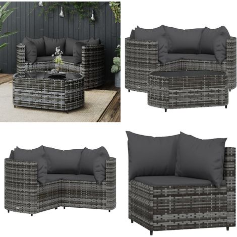 Salon de jardin 4 pcs avec coussins Gris Résine tressée - Salon De Jardin - Mobilier De Jardin - Set De Salon Extérieur - Table Basse - Chaise Lounge - Home & Living