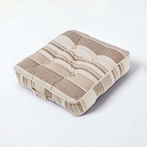 HOMESCAPES Morocco Striped Cotton Floor Cushion Beige