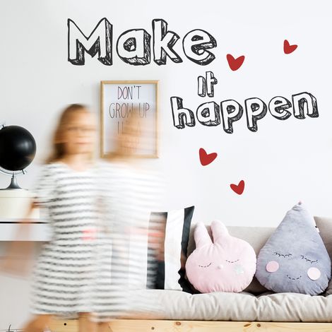 Sticker autocollant décoratif 48 cm X 68 cm, citation motivante "Make it happen" pour encourager et inspirer. (1/4)