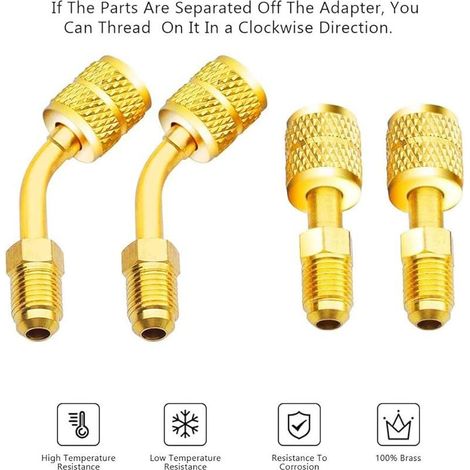 R410A 5/16" SAE Femelle vers 1/4" SAE Mâle Flare Adaptateur pour Climatiseurs HVAC - 1 Droit + 1 Coudé (1/4)