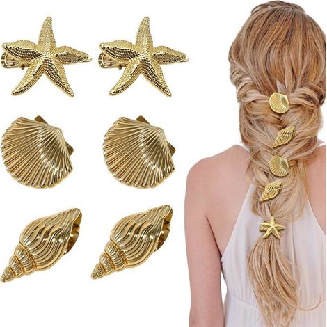 Lot de 6 Barrettes Coquillage Doré, Pince Cheveux Sirène pour Plage Fête Hawaïenne Aucunely (1/5)