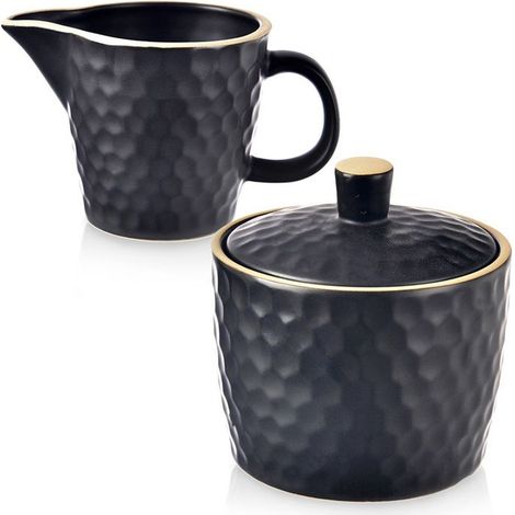 VILDE Ensemble crémier et sucrier 2 pièces - Grès noir, design moderne, lavable au lave-vaisselle (1/5)