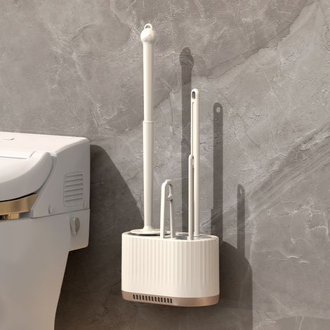 Ensemble de 4 brosses de toilette murales pour le nettoyage des toilettes, ensemble 4 en 1, léger et luxueux, avec support de rangement. (1/5)