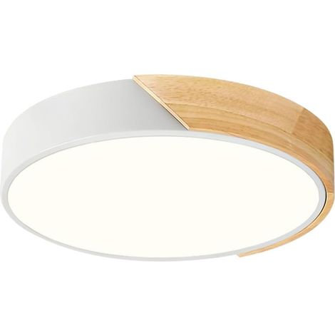 Plafonnier LED, Plafonniers Modernes en Bois Blanc 30 cm, 24W Plafonnier Rond pour Salon, Chambre à Coucher, Cuisine, Couloir 4000K (1/5)