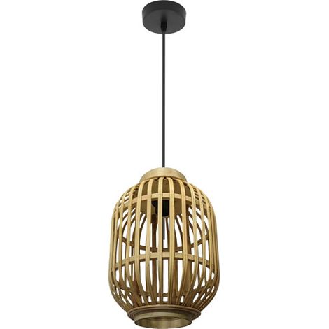 Colgante Diezma Negro/bambu Natural 1xe27 Regx24x 24 Cm
